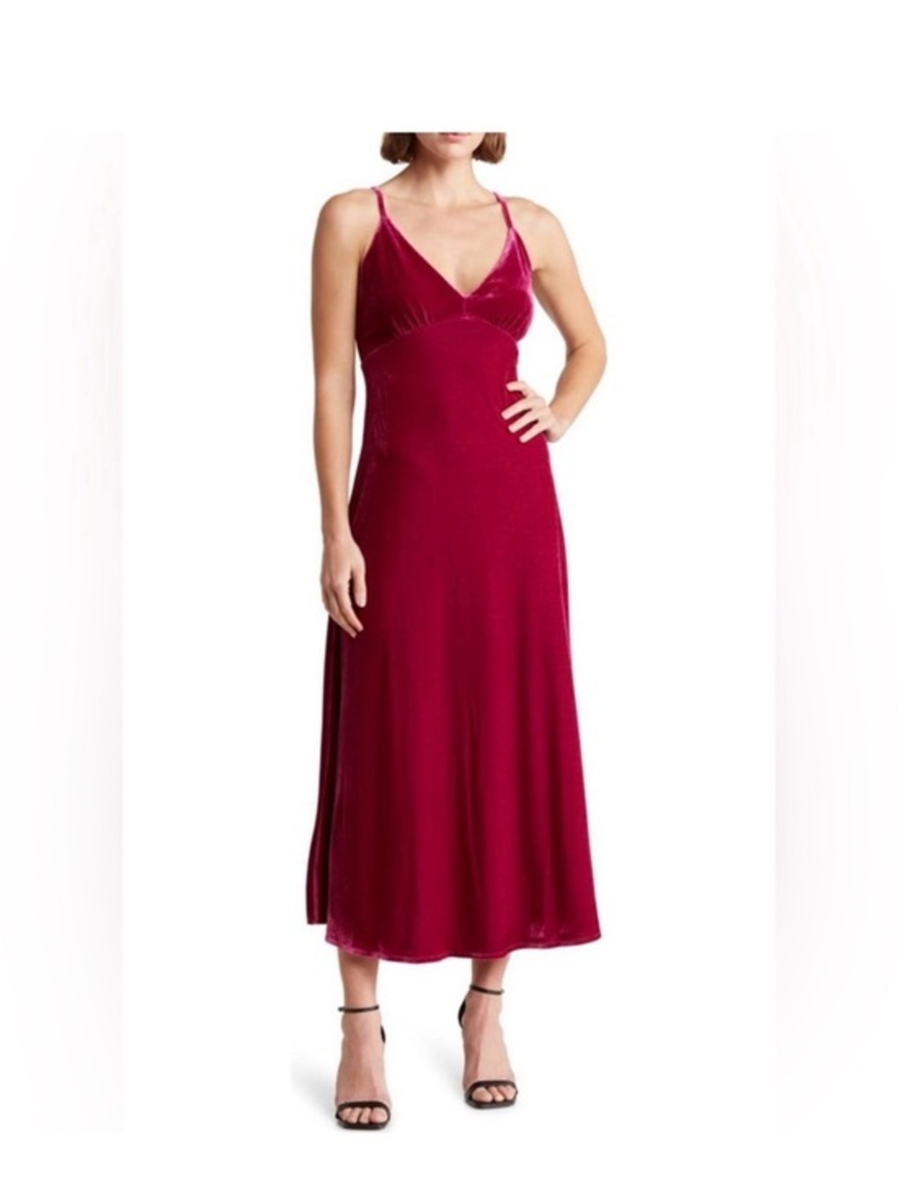 Taylor Pink Velvet Midi Dress 18W Spaghetti‎ Strap A-Line Party Holiday